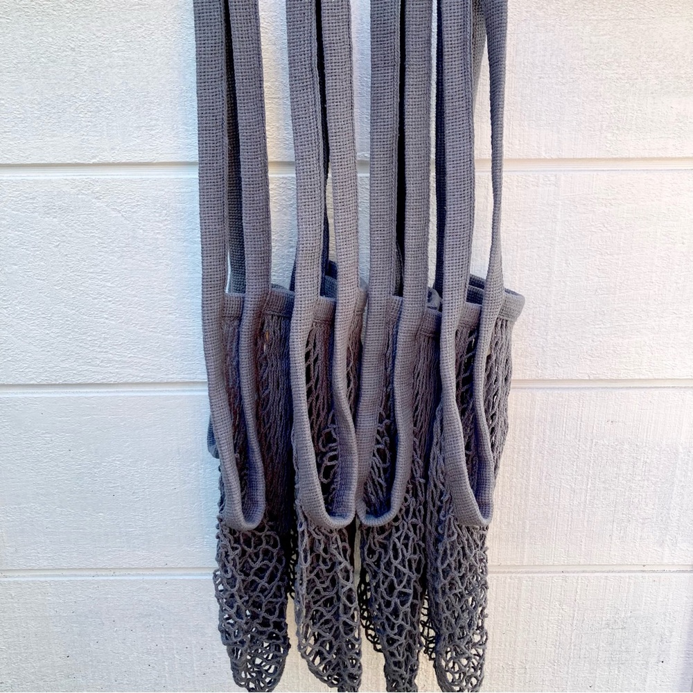 Gray Mesh Market Net Tote Bags